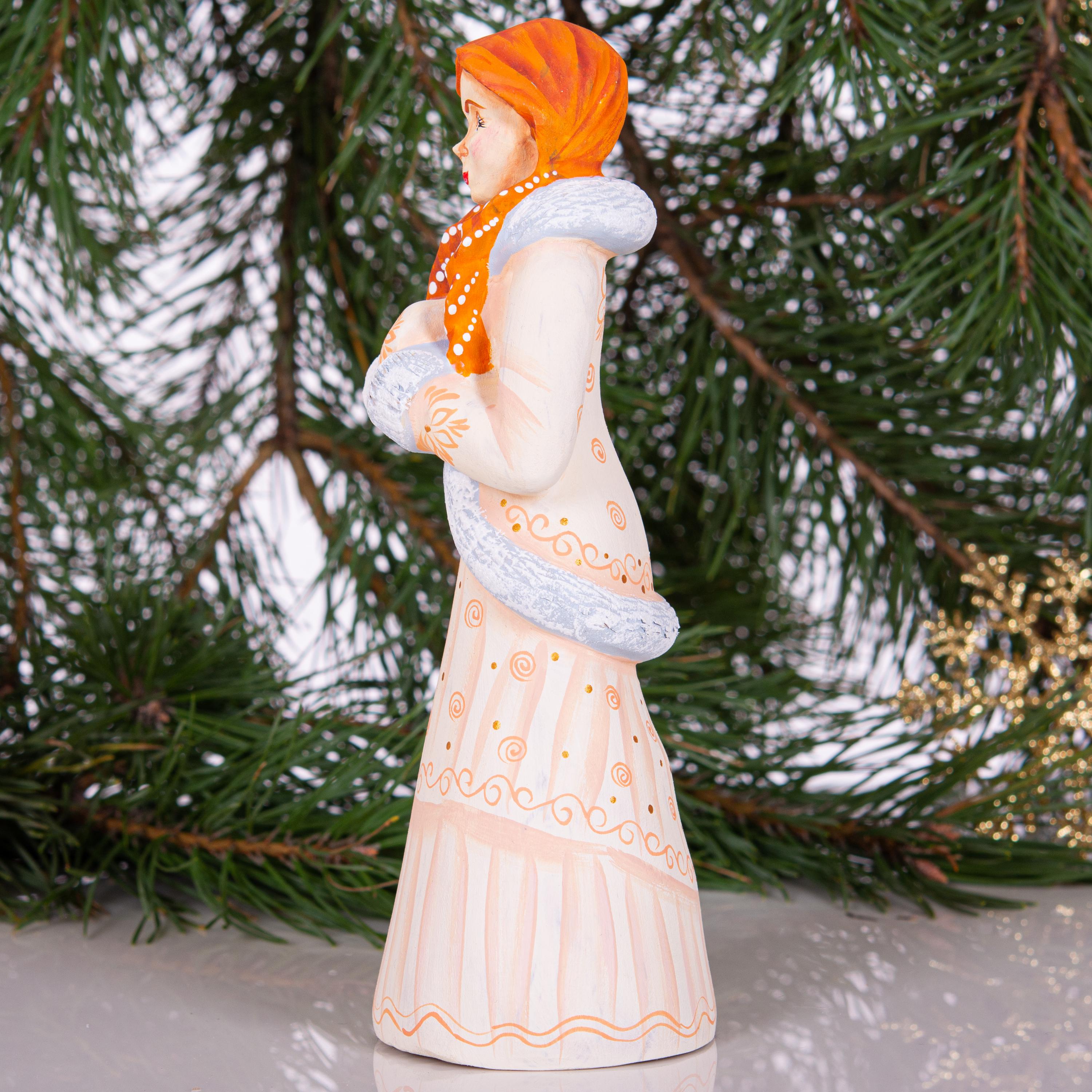 Hand carved Snow Maiden wooden figurine 8.2 inch, winter mantel decor