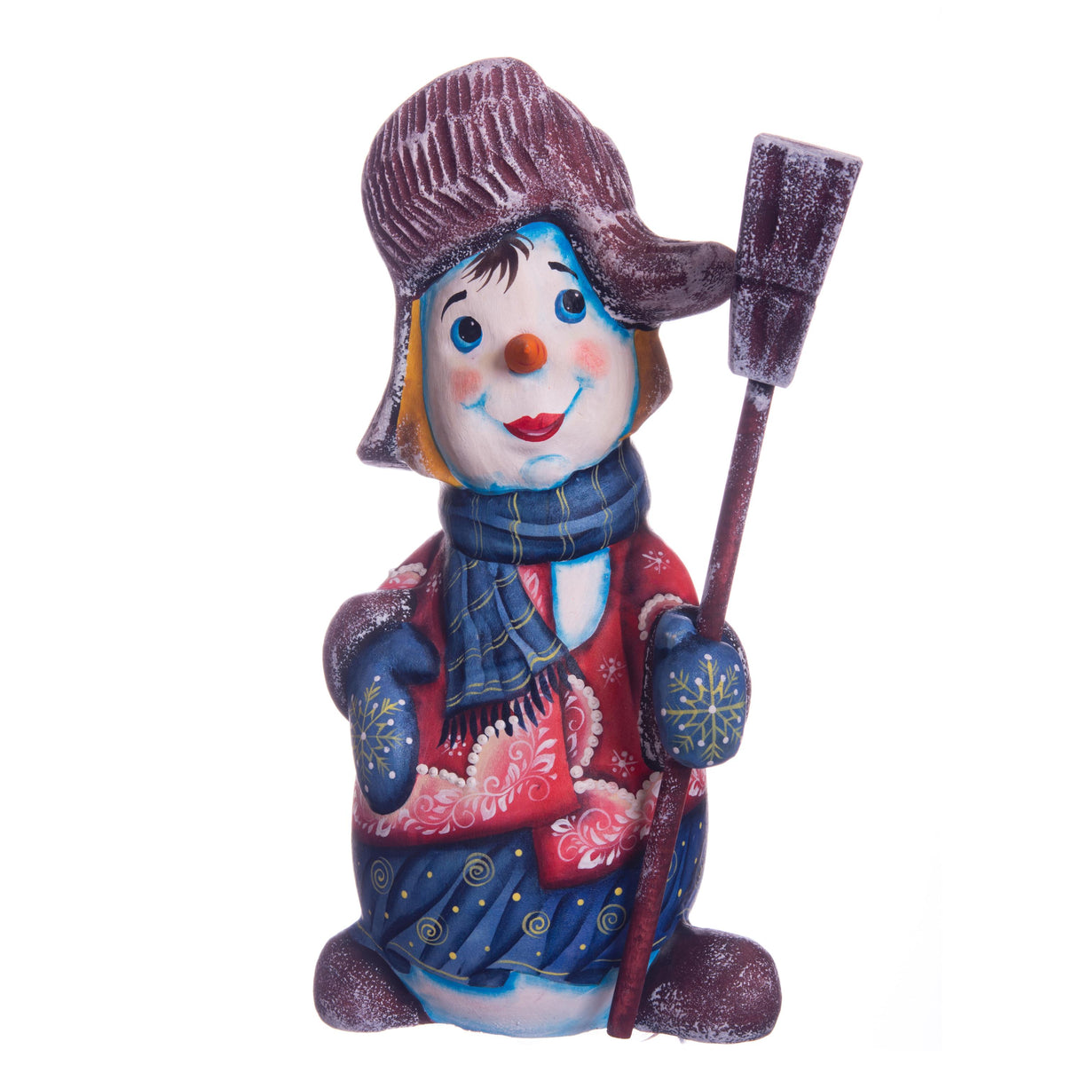 Hand painted snowman wooden figurine 8.3 inch, holiday mantel display