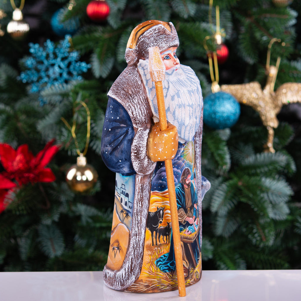 Santa Figurine 9", Holy Night Nativity, Hand Carved Wood
