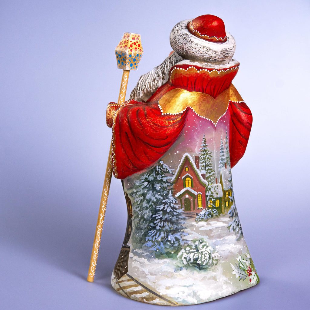 Hand-Carved Wooden Santa 14" with Christmas Train & Winter Village