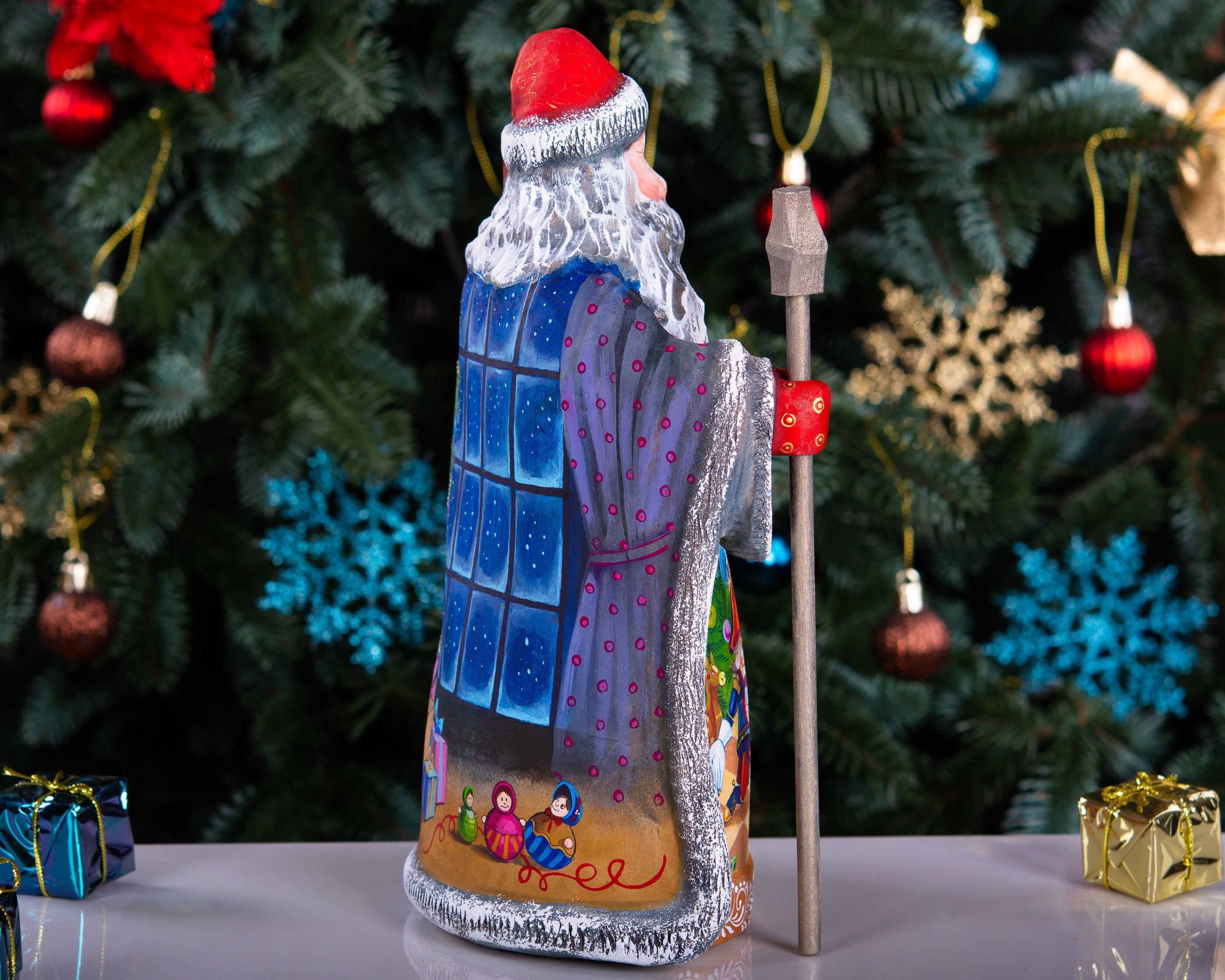 Hand-Carved Wooden Santa Claus Figurine: Unique Christmas Decor (10 inch)