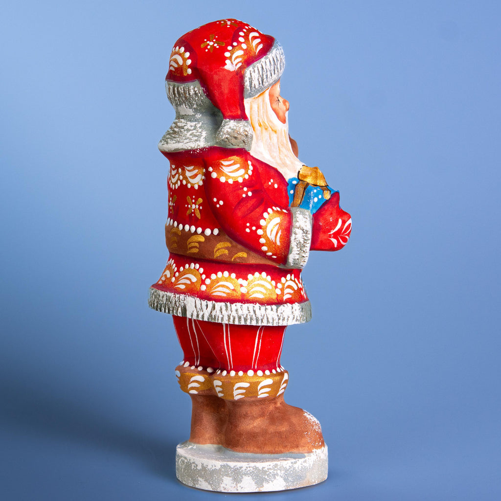 Hand carved wooden Santa figurine 7 inch, teddy bear toy, Christmas mantel decor