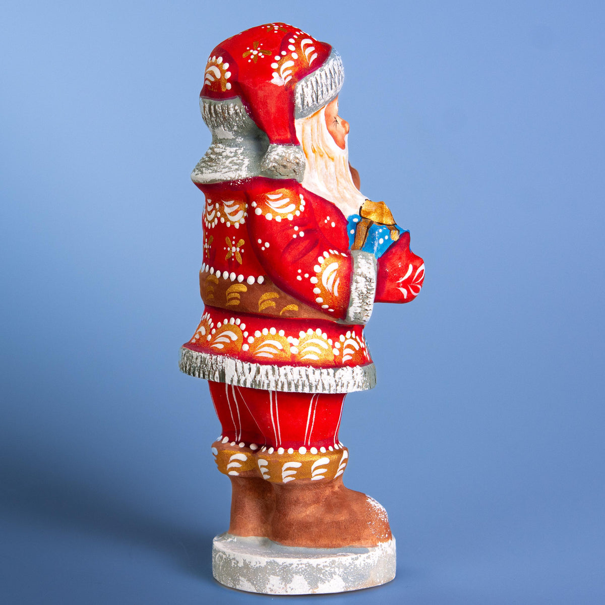 Hand carved wooden Santa figurine 7 inch, teddy bear toy, Christmas mantel decor