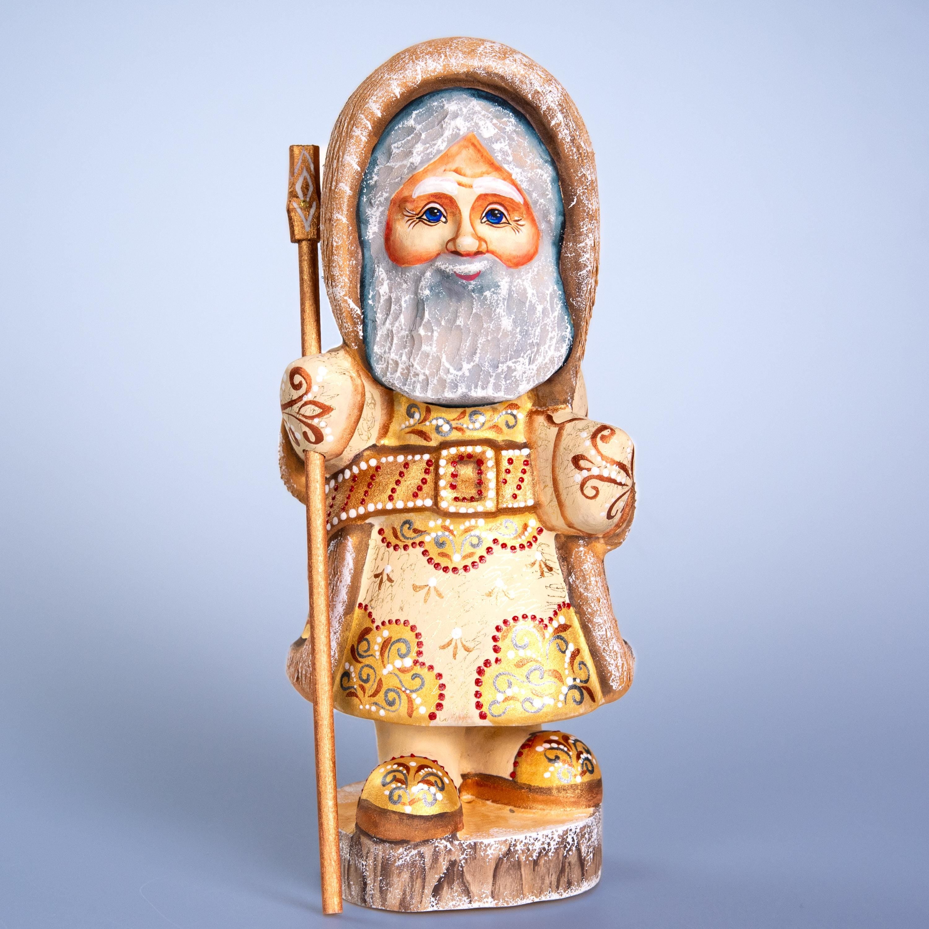 Kris Kringle Santa figurine 11 inch, Scandinavian ivory coat, tabletop centerpiece