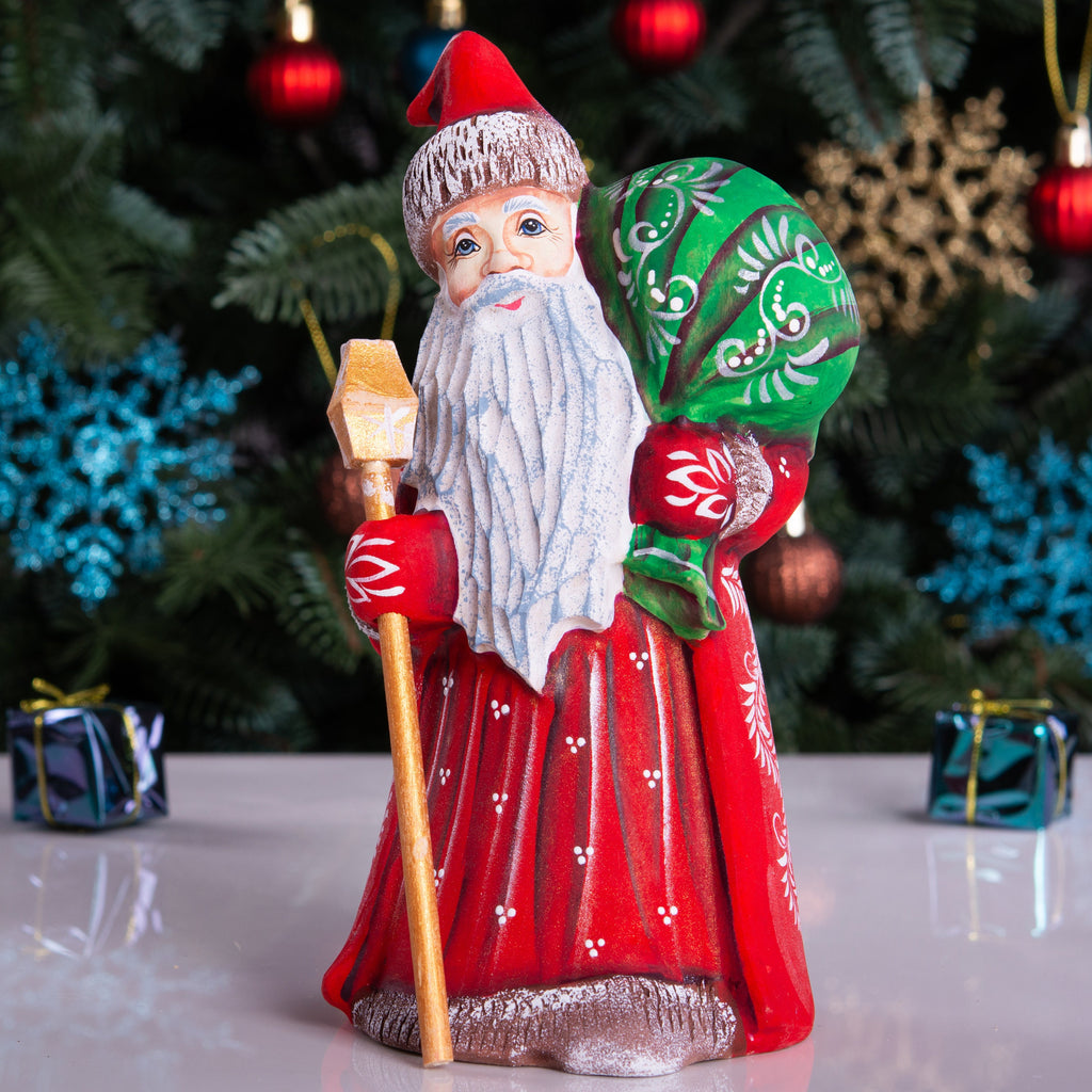 Hand-Carved Wooden Santa Claus Figurine: Retro Christmas Decor (8 inch)