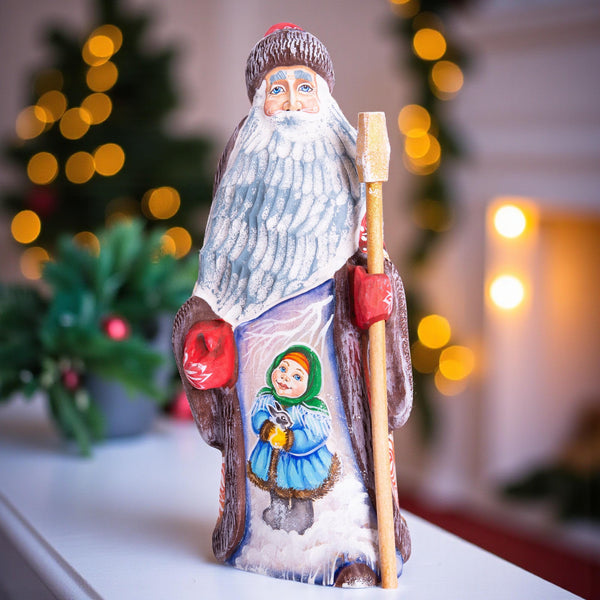 Hand carved Santa wooden figurine 9 inch with staff