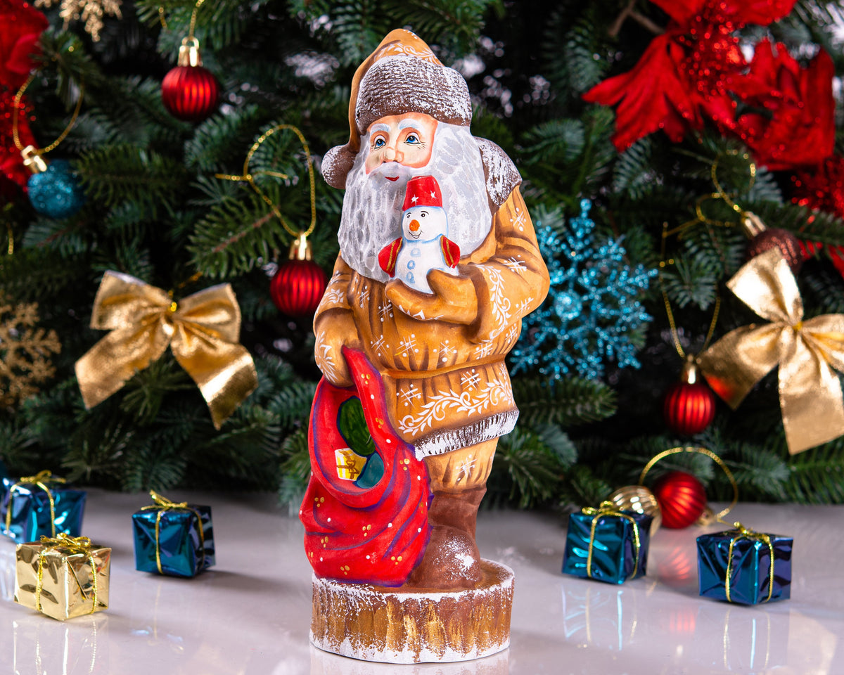 Father Christmas wooden figurine 10", hand carved shelf decor