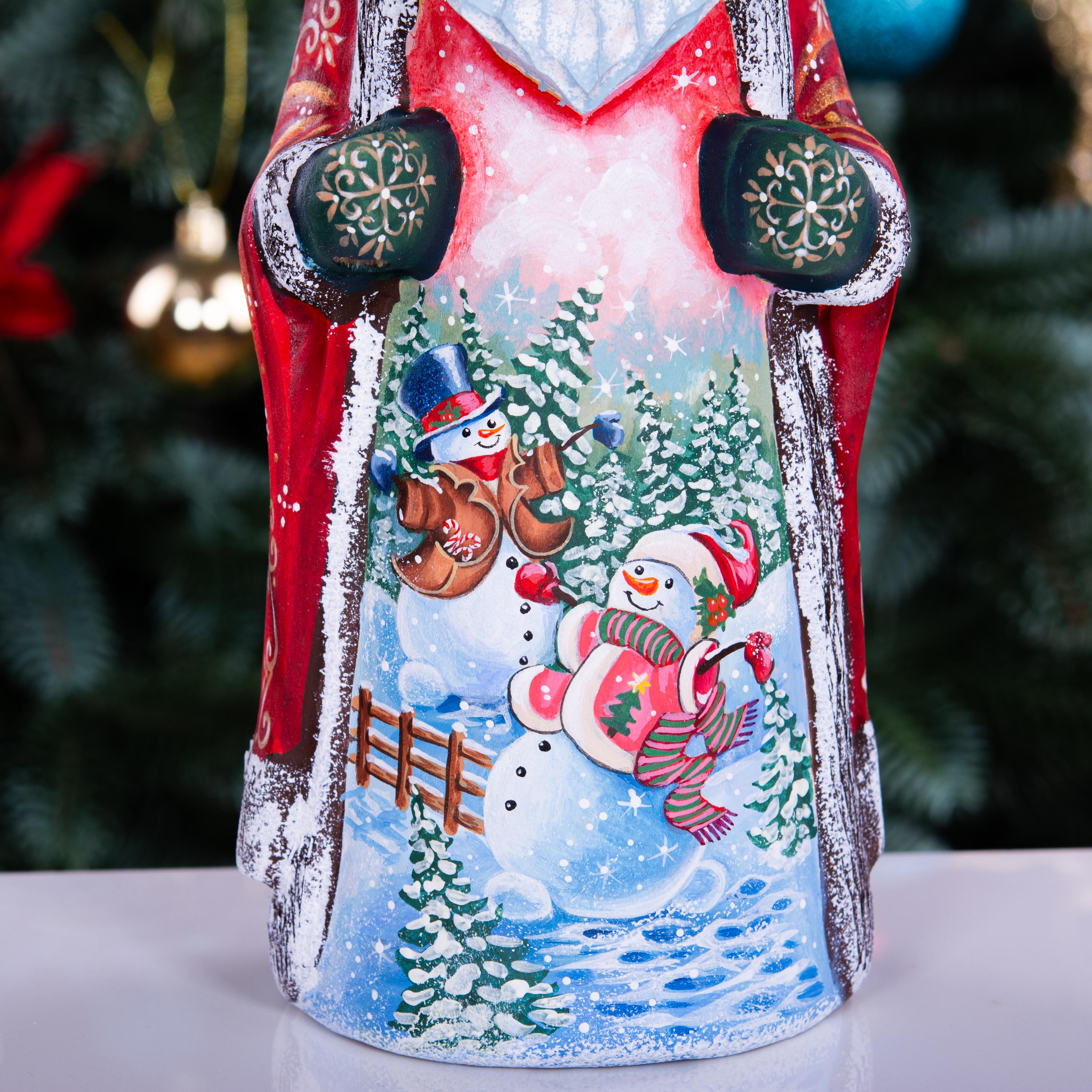 Hand Carved Wooden Santa Claus Figurine: 9" Christmas Decor