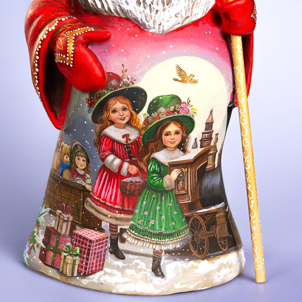 Hand-Carved Wooden Santa 14" with Christmas Train & Winter Village
