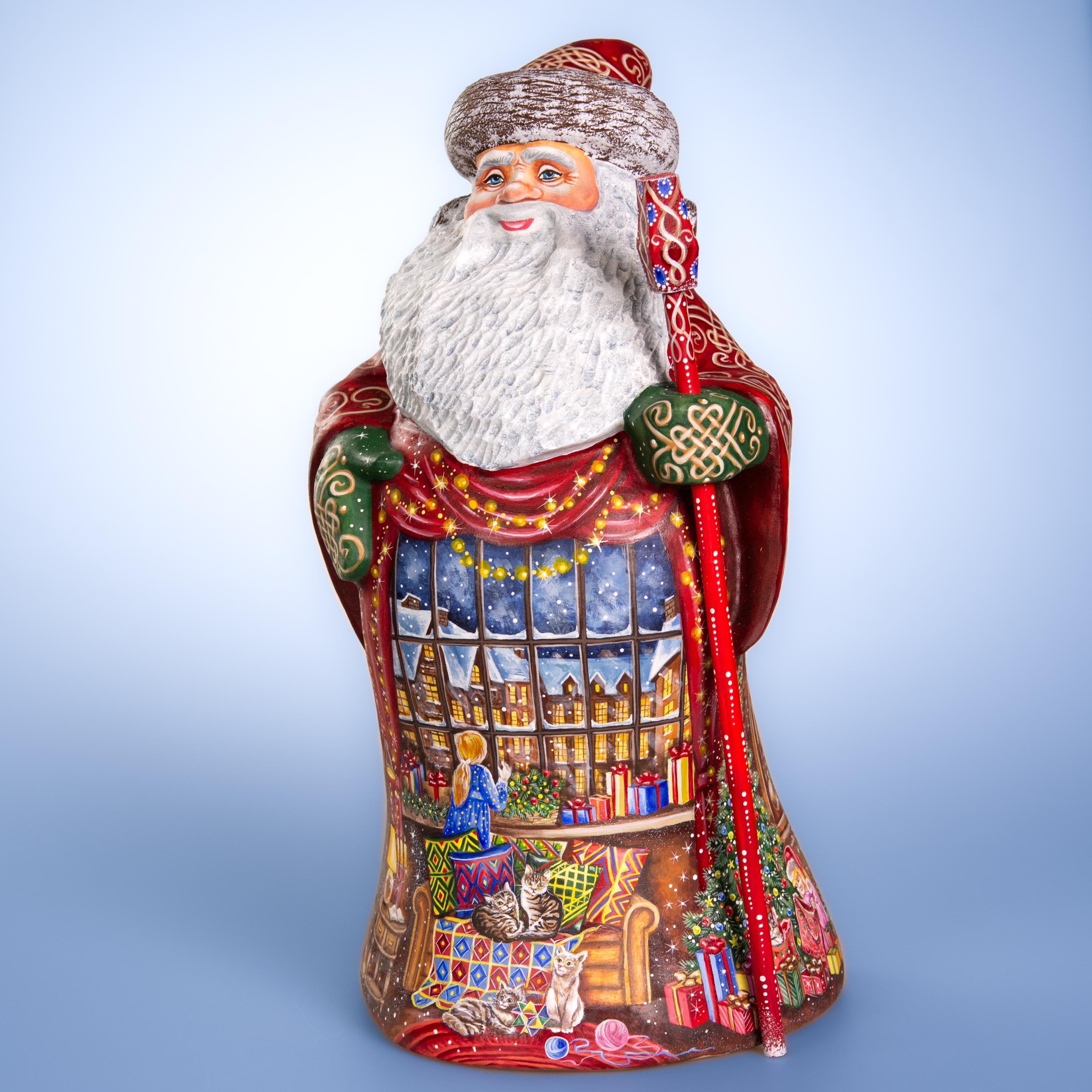 Father Christmas wooden figurine 14 inch, living room fireplace stockings, holiday home decor