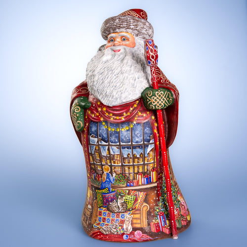 Father Christmas wooden figurine 14 inch, living room fireplace stockings, holiday home decor