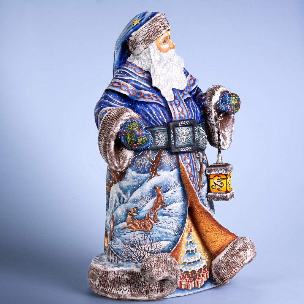 Hand Carved Santa Figurine: Wooden Christmas Mantel Decor, Signed Art