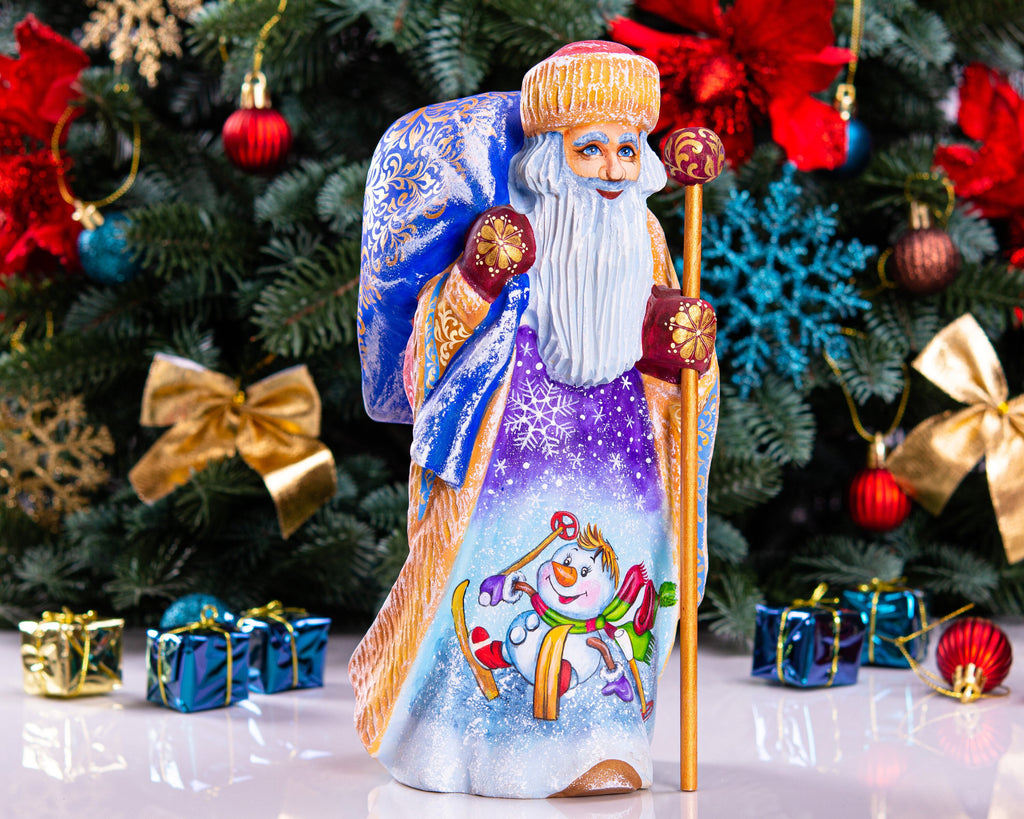 Hand Carved Wooden Santa Claus Figurine: Holiday Home Decor