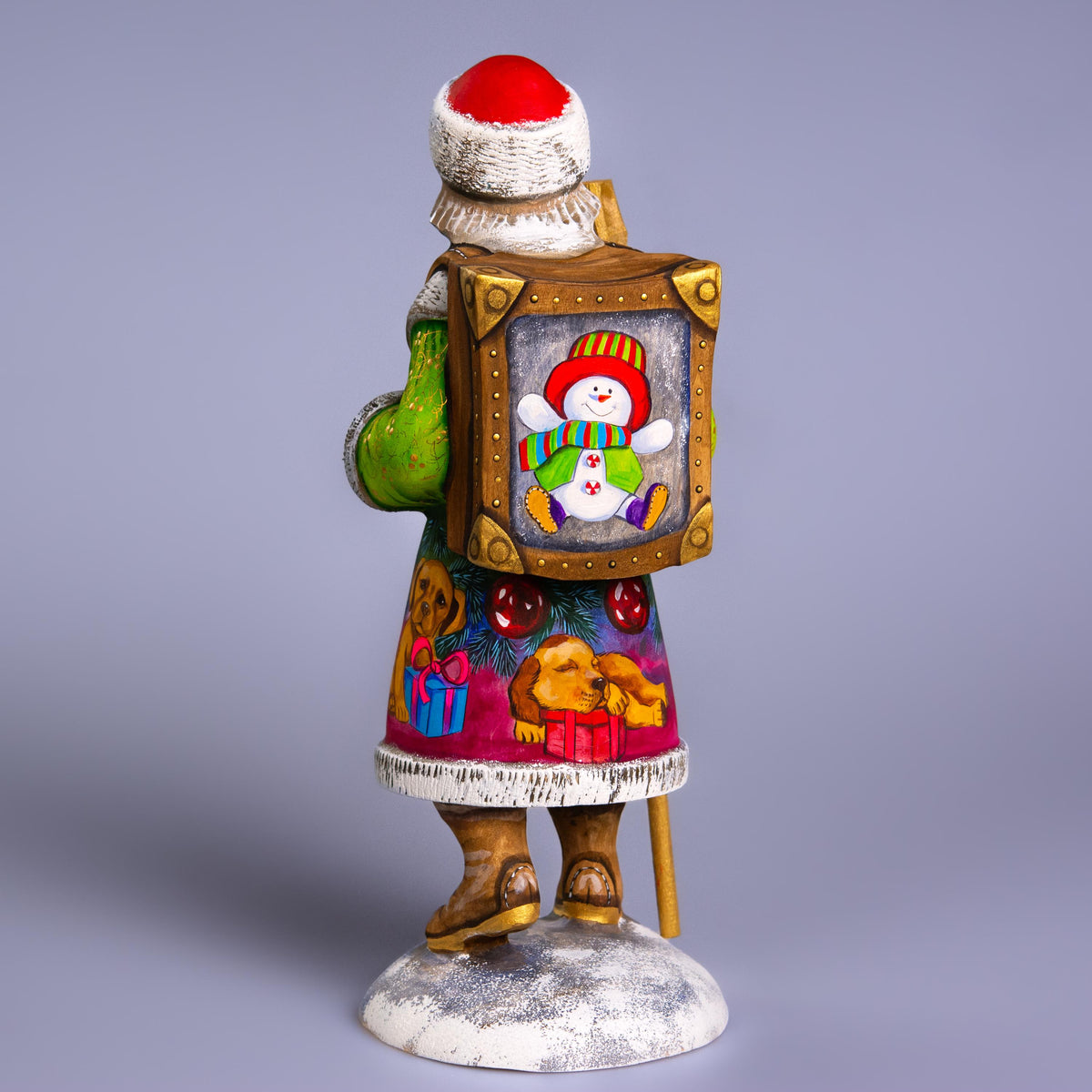 Santa with Puppy Figurine 11", Hand Carved Wood, Christmas Mantel Decor