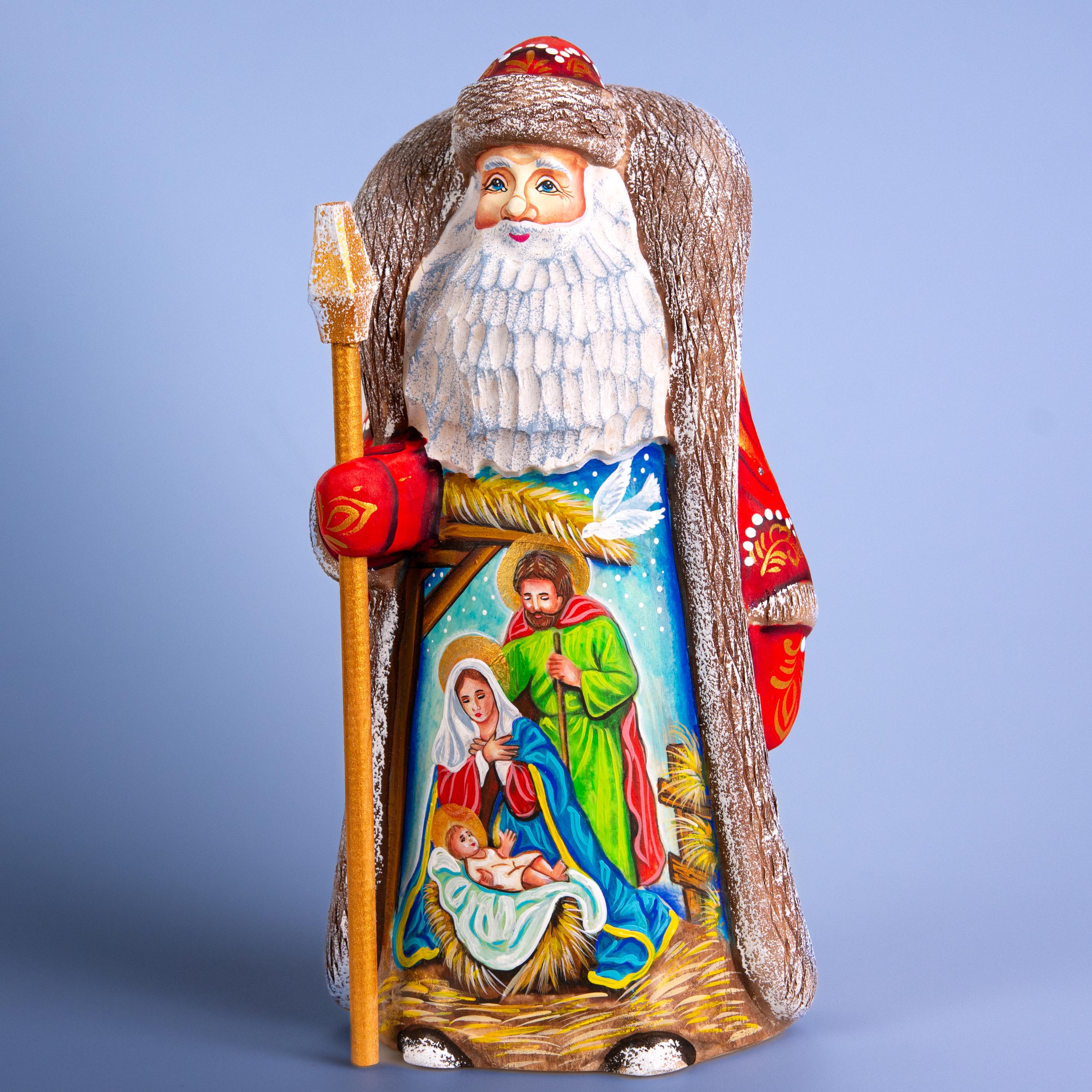 Hand-Painted Wooden Santa Figurine: 9 inch Nativity Scene Christmas Decor