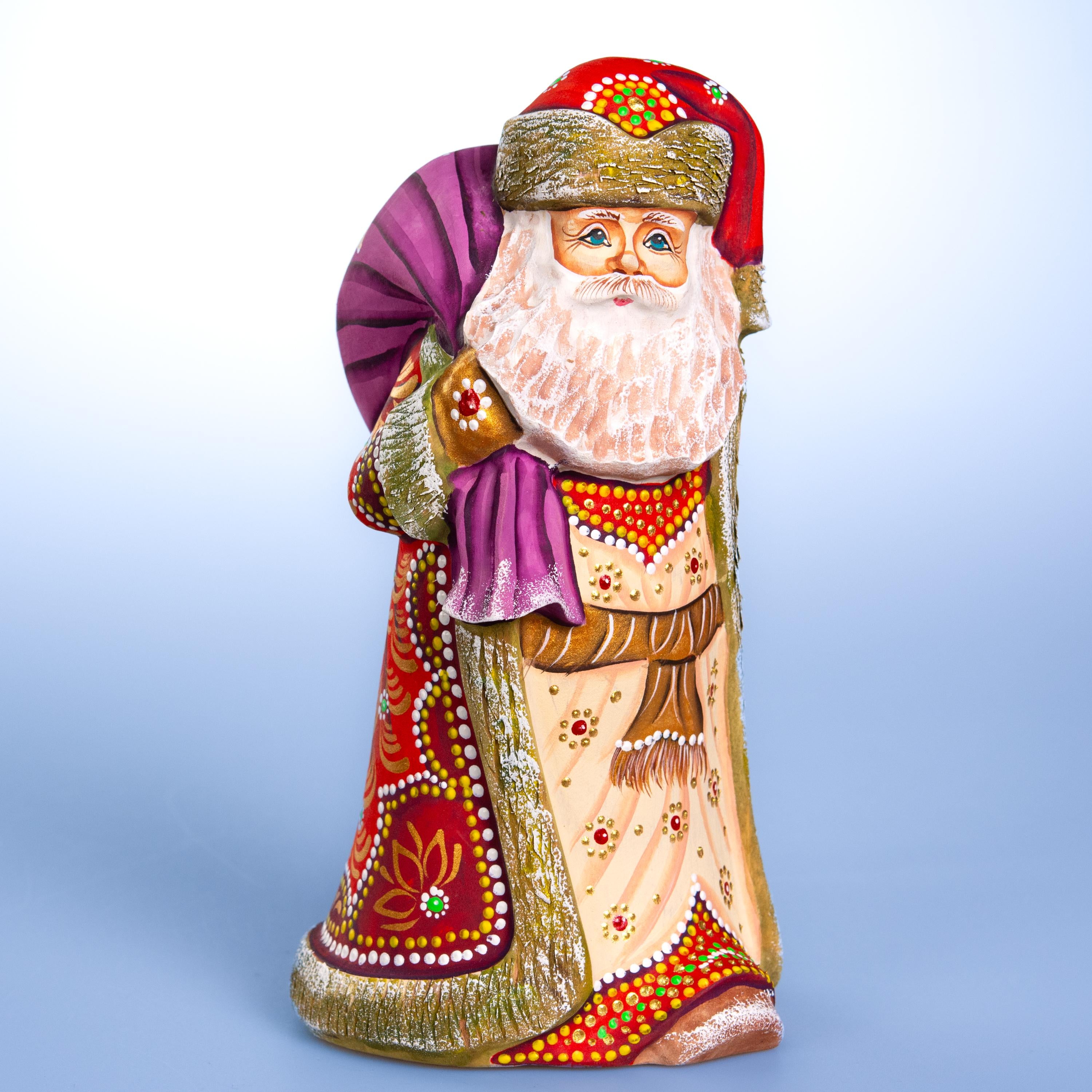 Hand carved Santa 9 inch solid wood figurine, folk art collectible