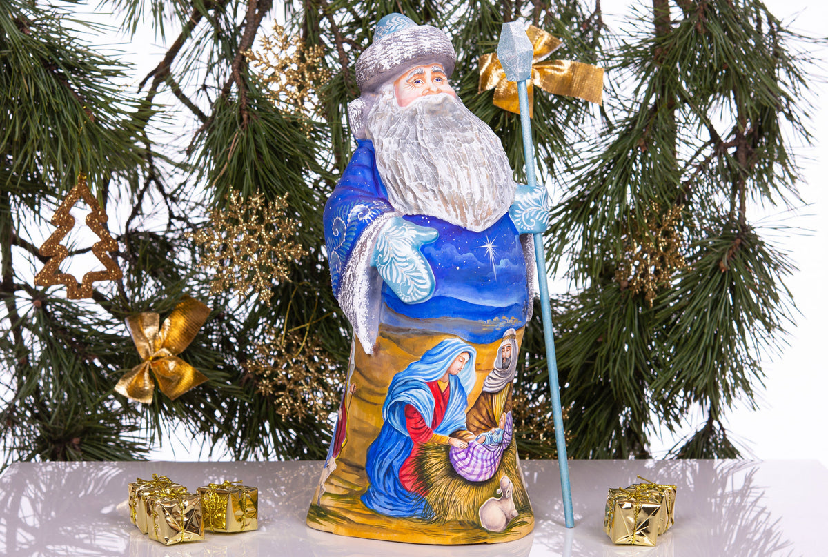 Santa Figurine 12.9", Nativity Scene, Blue Coat, Old World