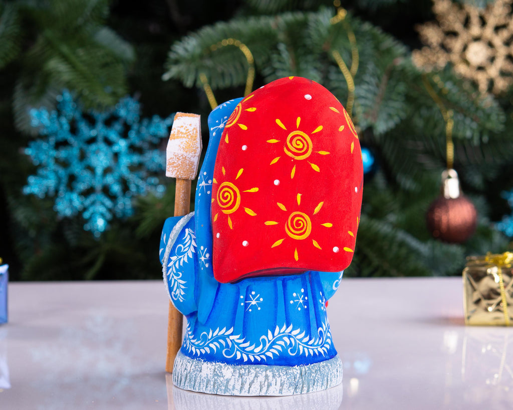 Hand Carved Wood Santa Figurine: Blue Coat Folk Art Collectible