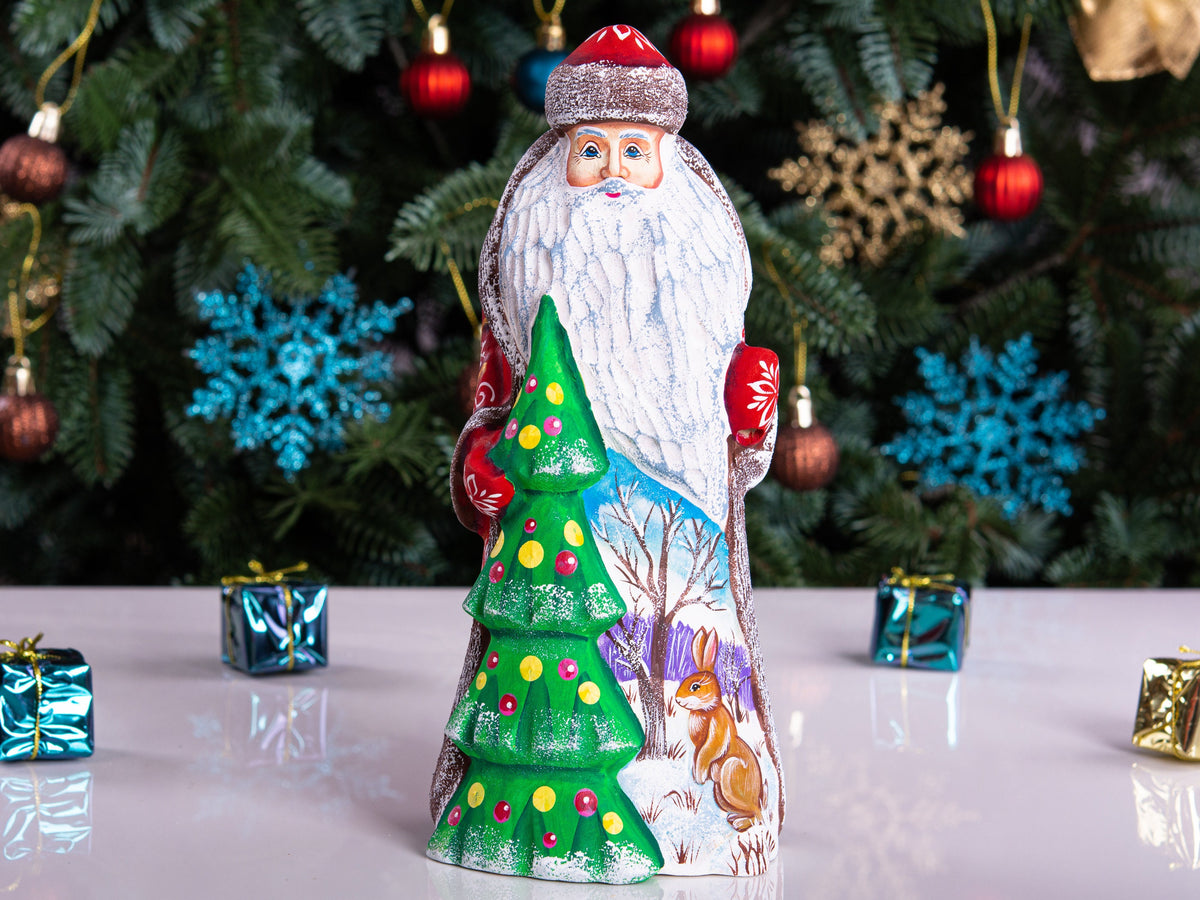 Hand carved Santa wooden figurine 9 inch, Christmas tree accent, shelf decor