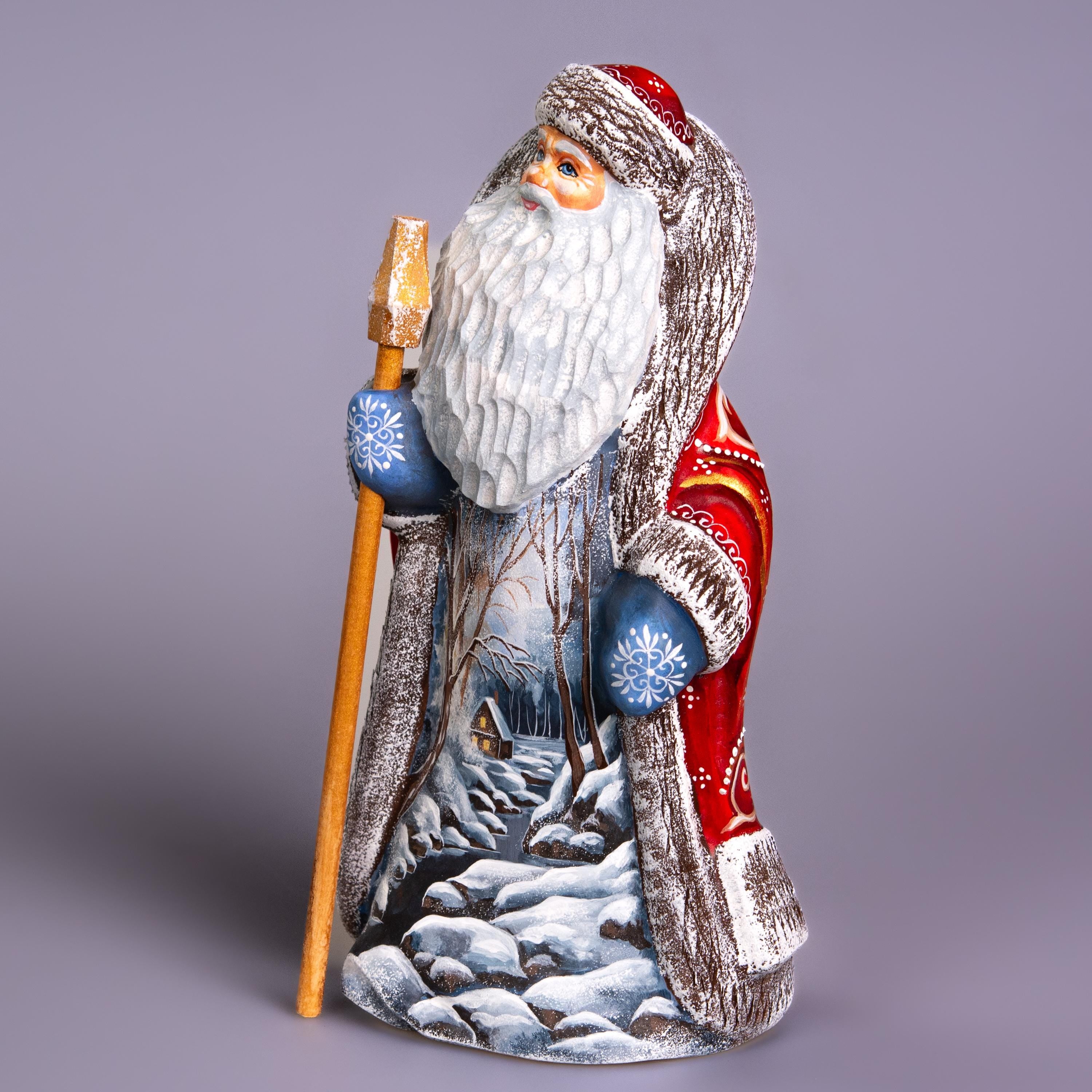 Hand-Carved Wooden Santa Claus Figurine: Holiday Home Decor