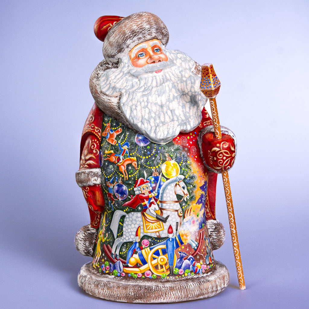Hand Carved Wooden Santa Statue 14", Nutcracker Scene, Old World