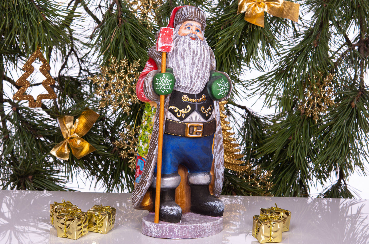 Hand Carved Wooden Santa Figurine: Folk Art Christmas Decor