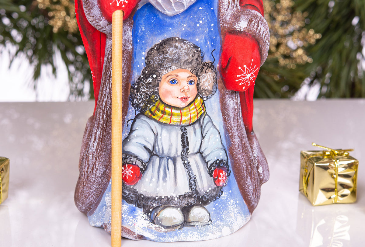 Hand-Carved Wood Santa Figurine: 9inch Signed Folk Art Christmas Decor