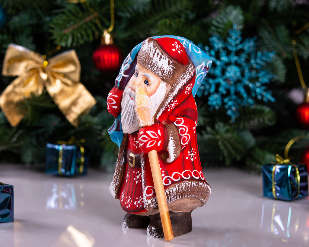 Mini Santa wooden figurine 5.7 inch, gift sack shelf decor
