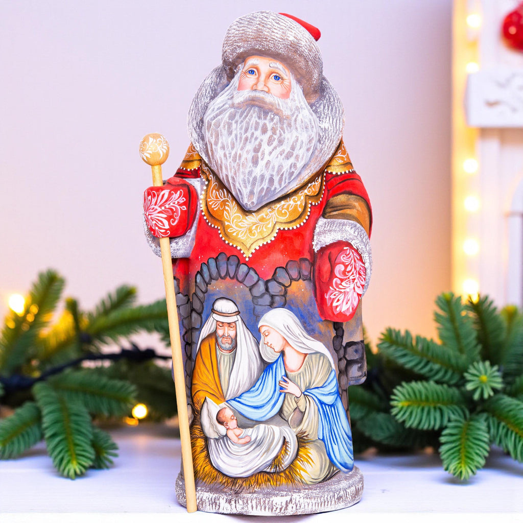 Father Christmas Statue 12", Holy Family, Artist Painted, Old World