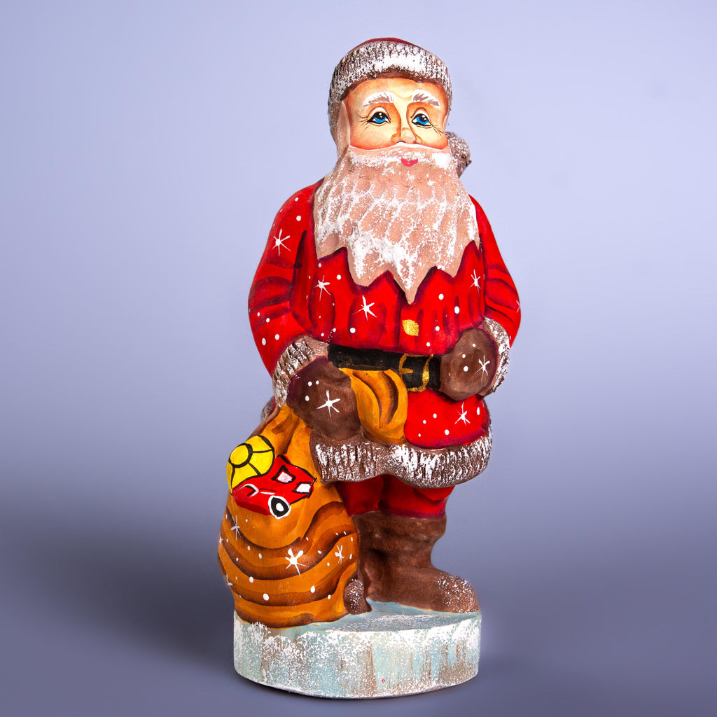 Father Christmas wooden figurine 6.3 inch, festive tabletop centerpiece