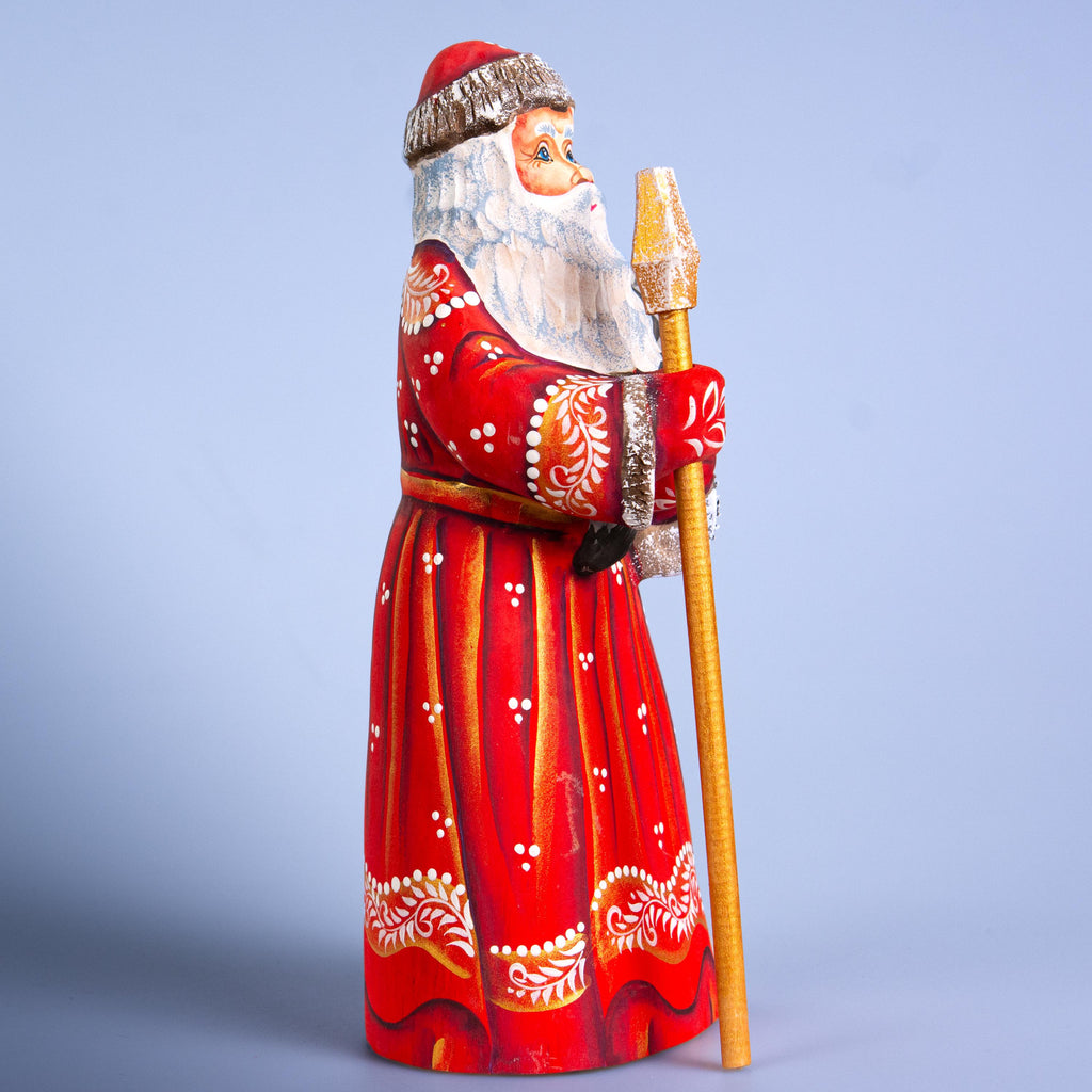 Wooden Santa figurine 9", hand carved Cat lover Accent for Mantel