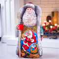 Wooden Santa Christmas figurine 9.5 inch, colorful tree and ornaments, gift for Santa lovers