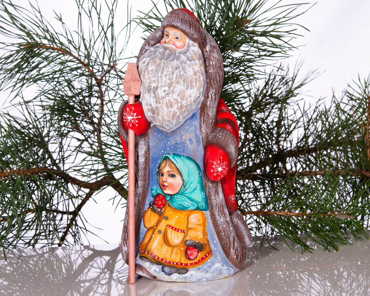 Hand-Carved Wooden Santa Claus Figurine: 9" Holiday Home Decor