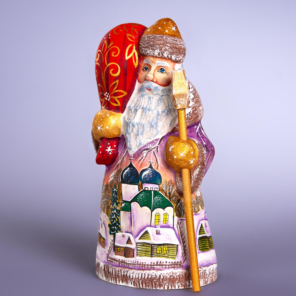 Hand-Painted Santa Figurine: Winter Village Scene, Wooden Christmas Decor