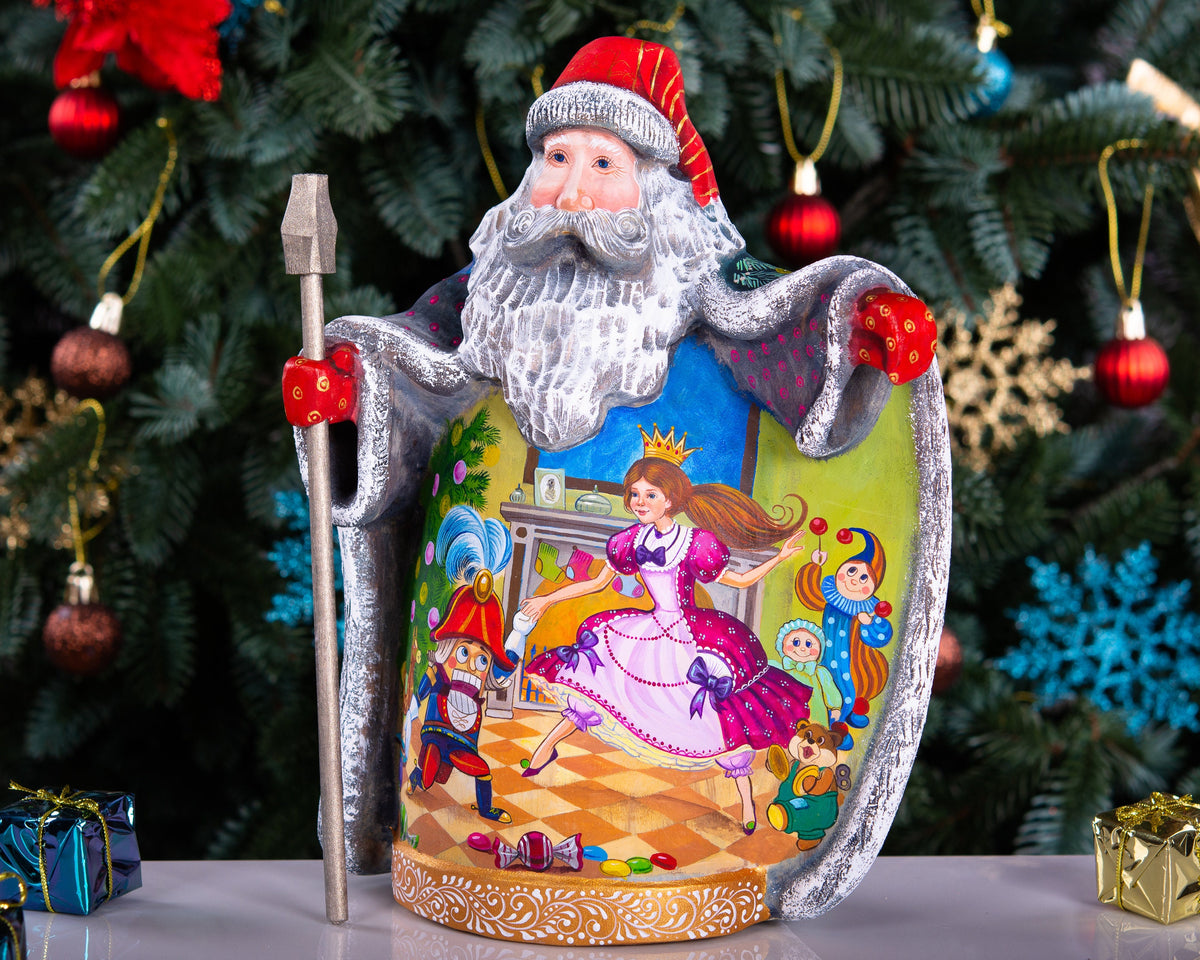 Hand-Carved Wooden Santa Claus Figurine: Unique Christmas Decor (10 inch)