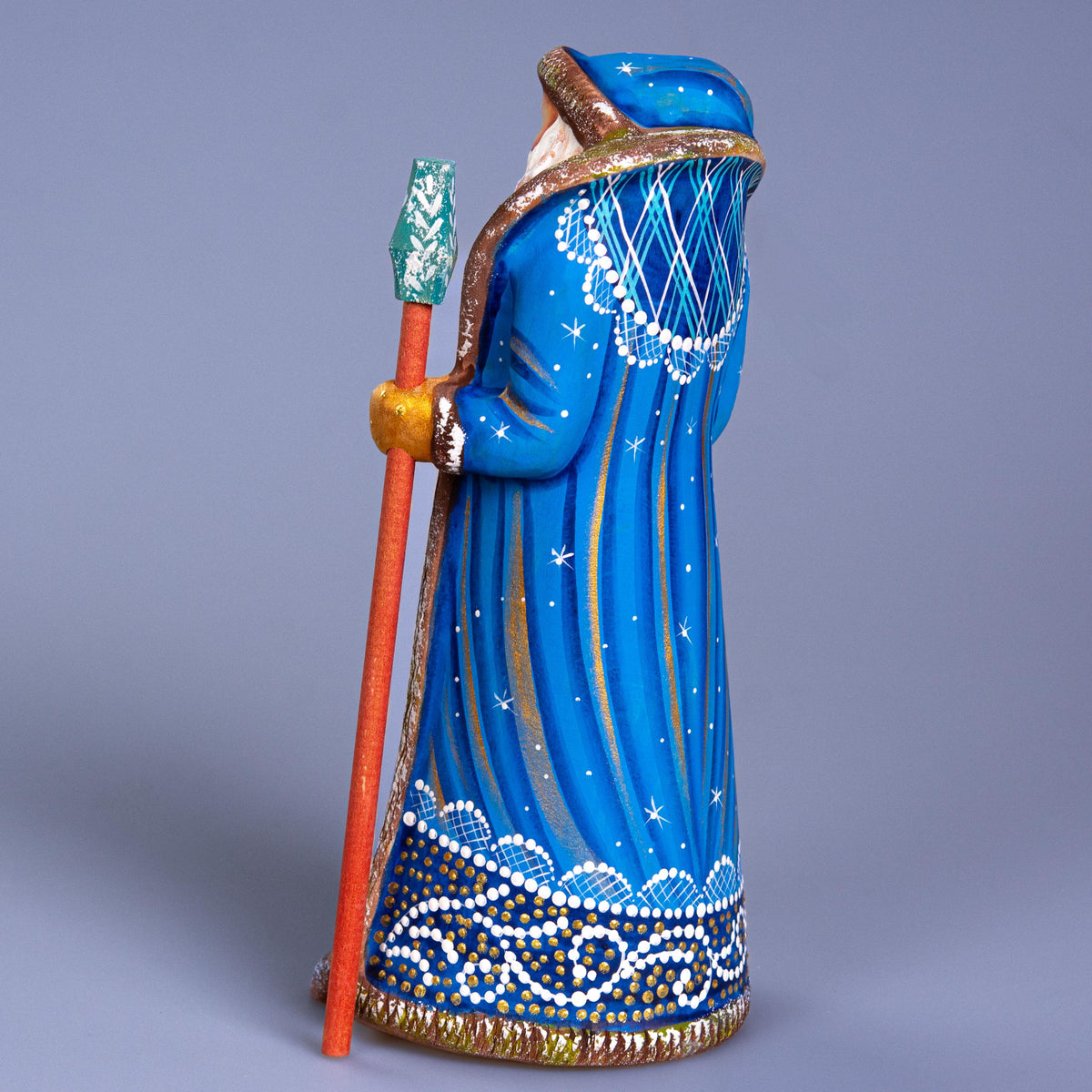 Vintage style blue Santa wooden figurine 8.7 inch, hand painted Christmas accent home decor