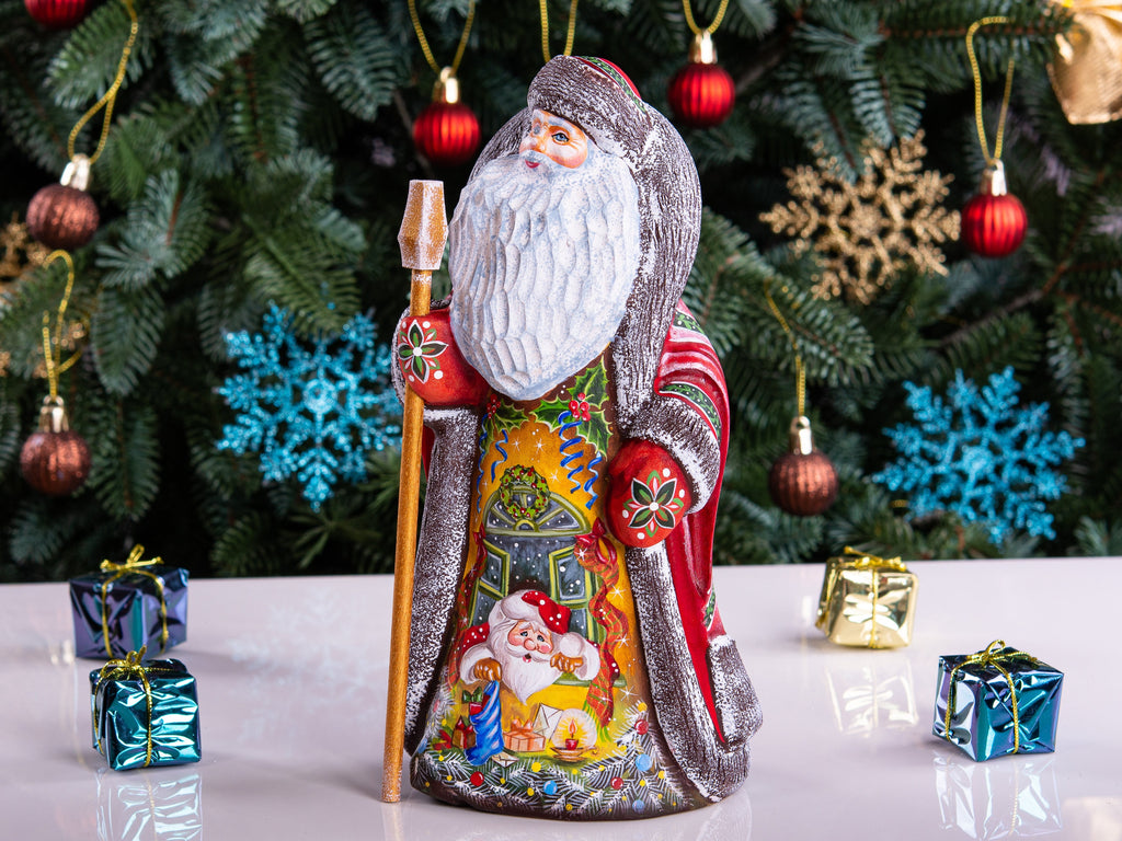 Hand Carved Wooden Santa Claus Figurine: 9" Christmas Decor