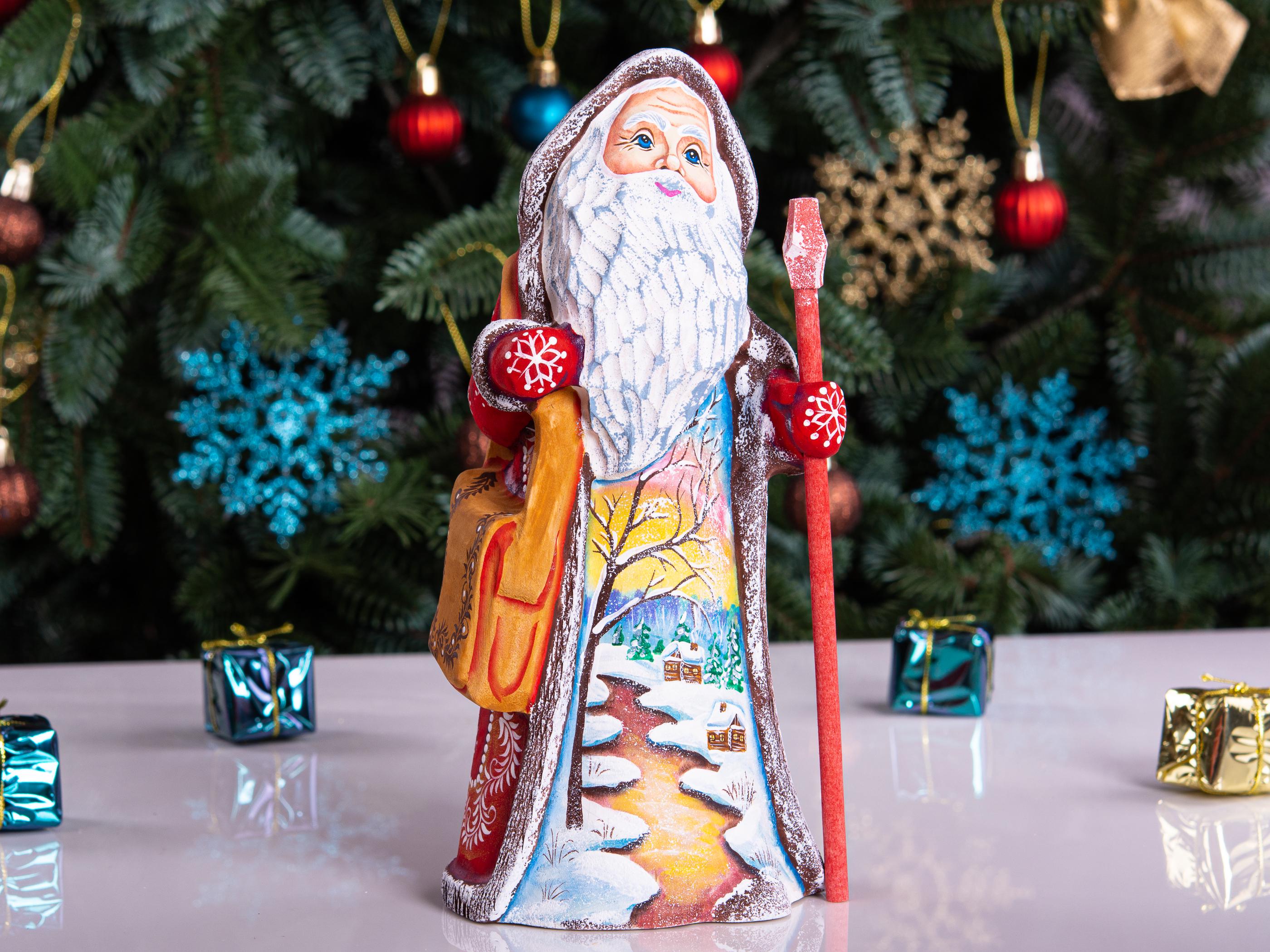 Wooden Santa Claus figurine 9", handmade Mantle Decor
