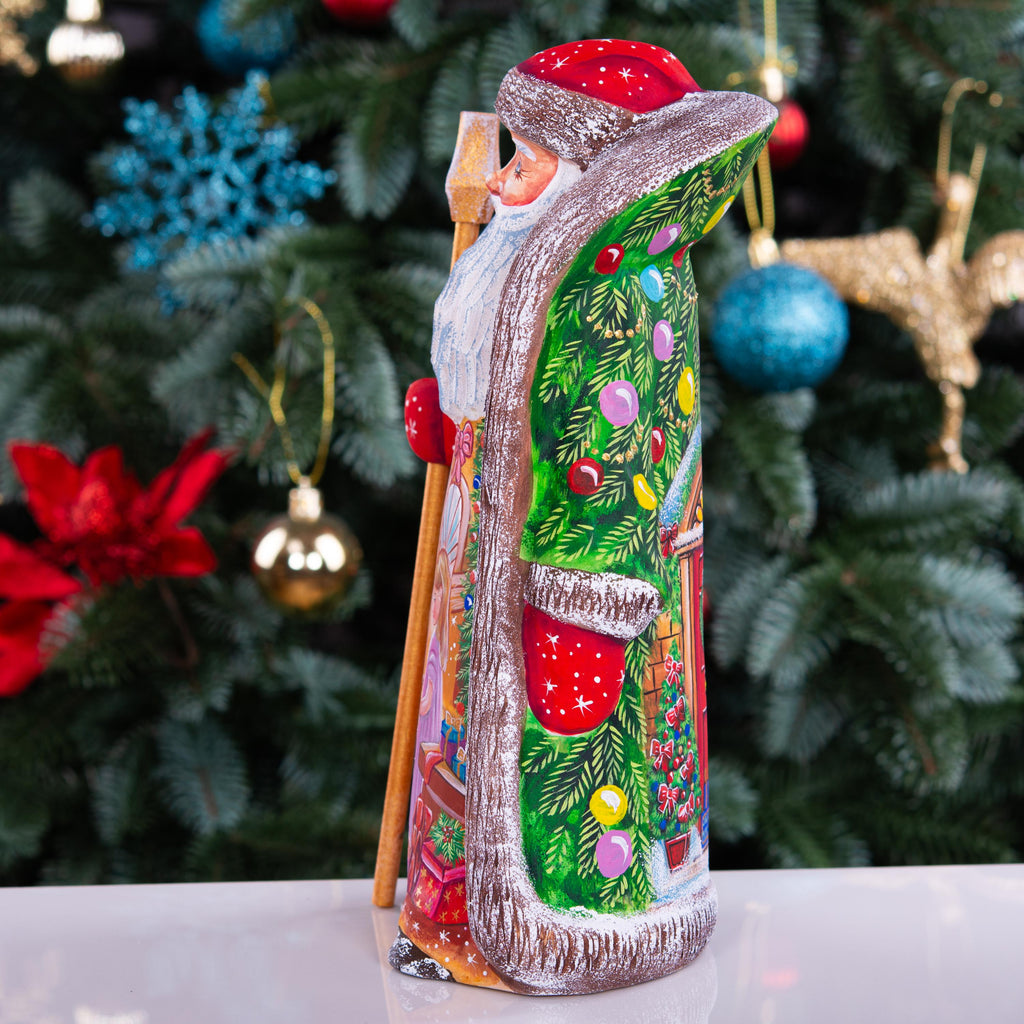 Hand Carved Santa Figurine 9 inch: Christmas Girl Scene, Festive Door Art