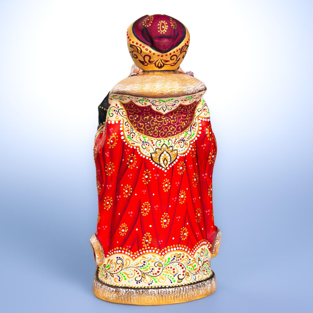 Hand carved Santa wooden figurine 12 inch, ornate folk pattern