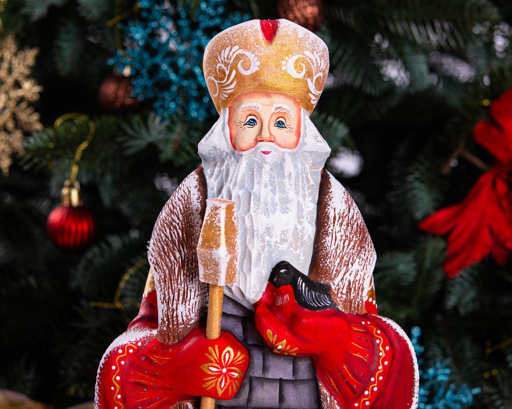 Saint Nicholas with Nativity Statue 12.9", Hand Carved Wood