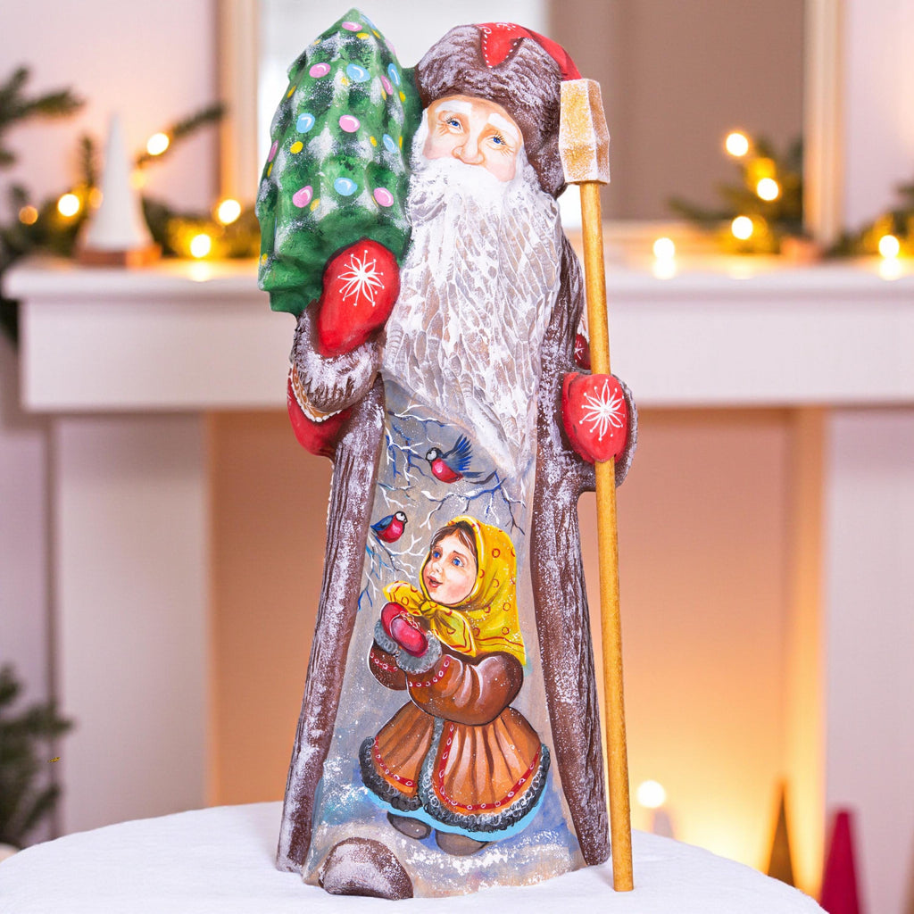 Hand-Carved Santa Figurine: Signed Solid Wood Christmas Decor