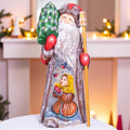 Hand-Carved Santa Figurine: Signed Solid Wood Christmas Decor