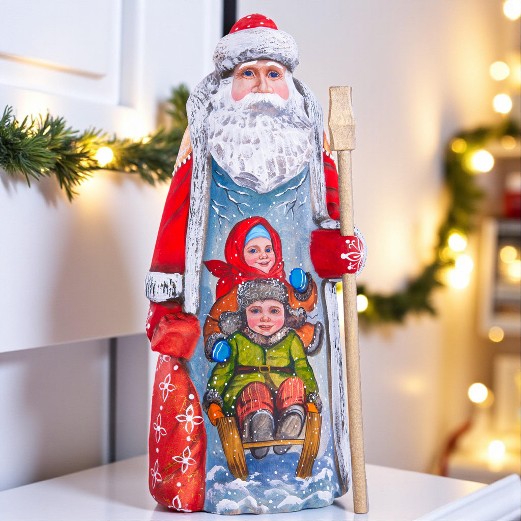 Hand-Carved Wooden Santa Claus Figurine: 9" Holiday Decor
