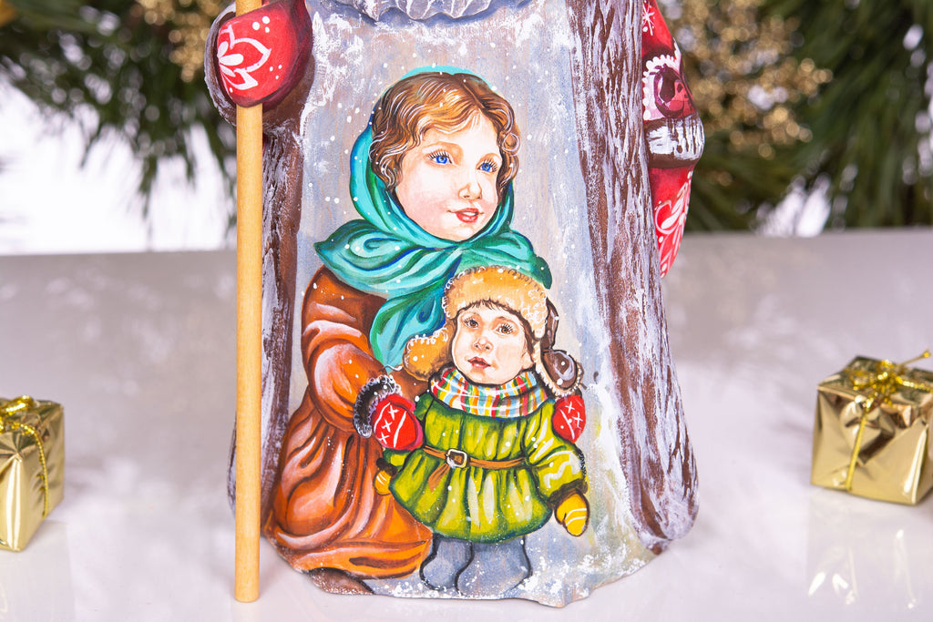 Hand carved Santa 9.5 inch solid wood figurine, children portrait