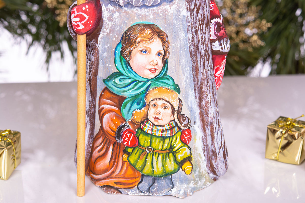 Hand carved Santa 9.5 inch solid wood figurine, children portrait