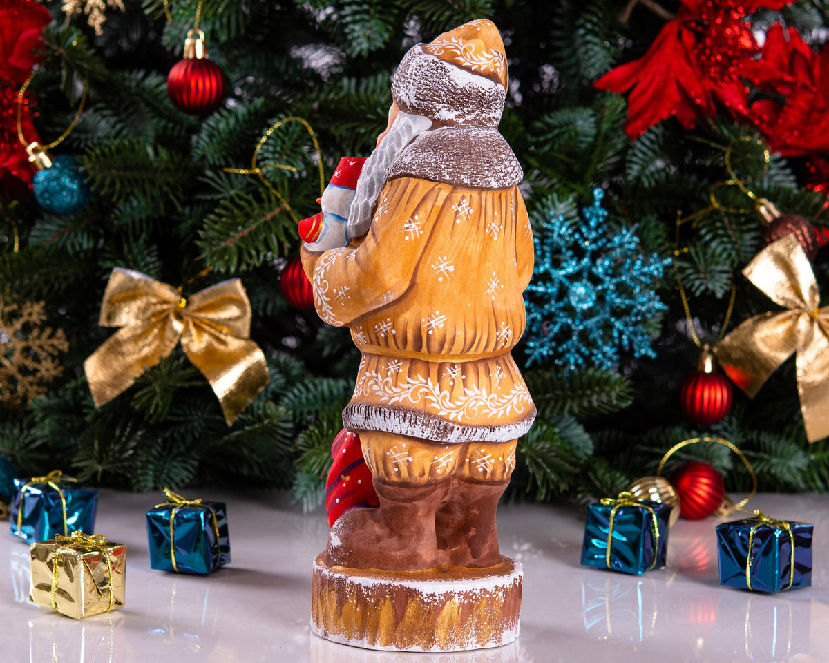 Father Christmas wooden figurine 10", hand carved shelf decor