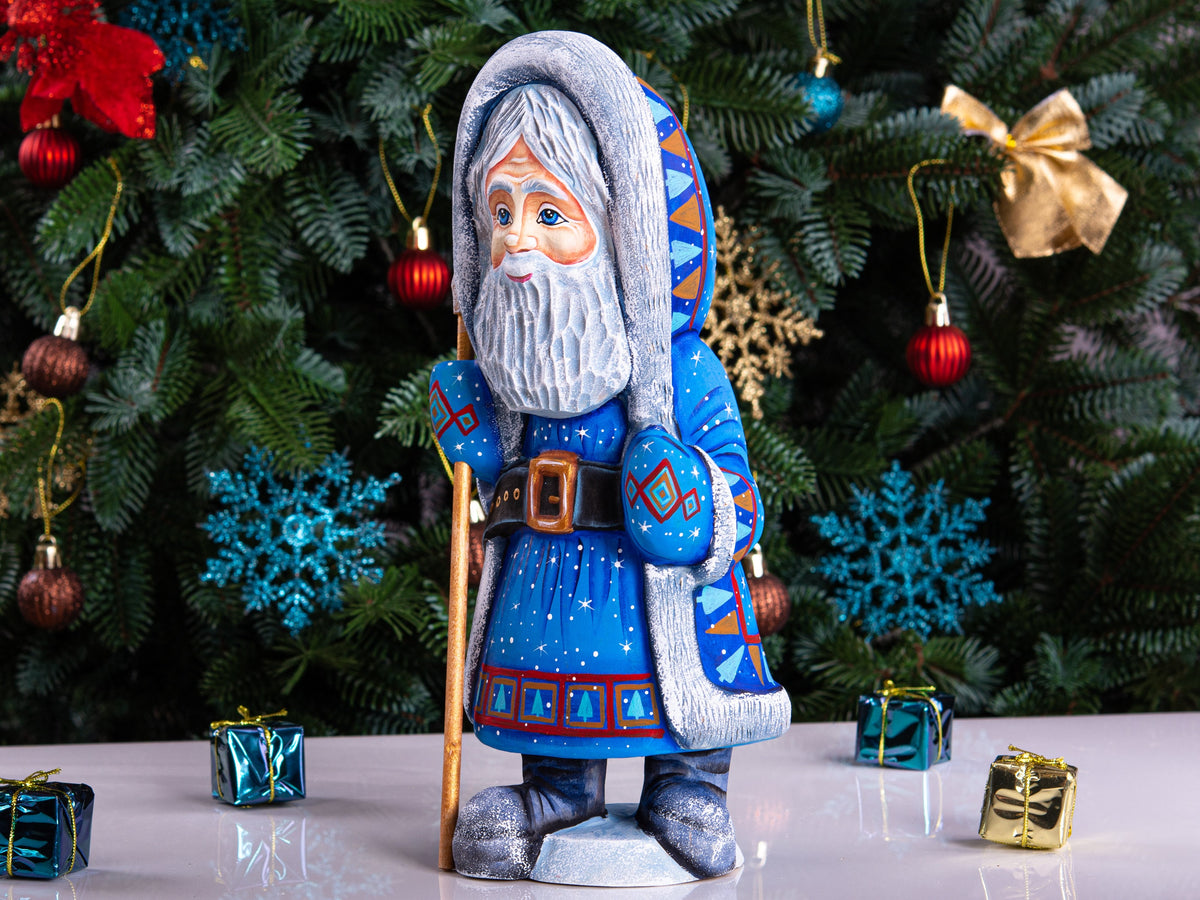 Hand Carved Wooden Santa Figurine: Painted Christmas Decoration, Signed