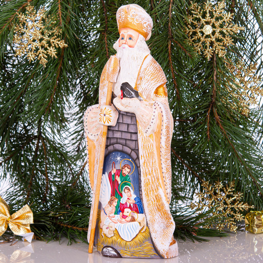 Holy Family Christmas decor 12.7 inch, hand carved Santa nativity wood figurine
