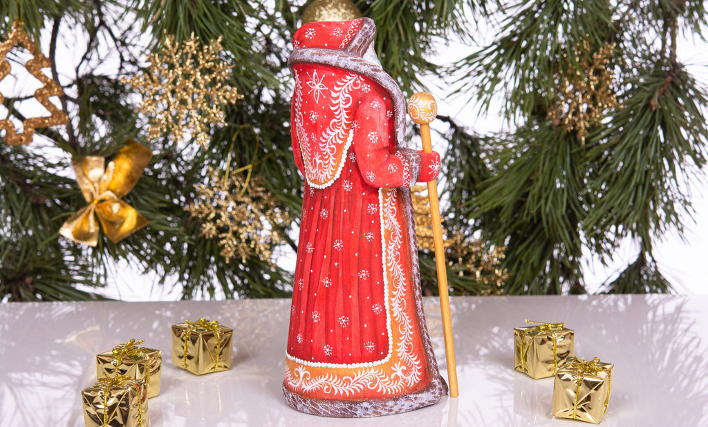 Hand painted Santa Claus wooden figurine 9 inch, vintage folk style, Christmas mantel centerpiece
